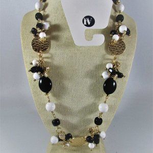 Multi  black white Glass Beaded Long Necklace